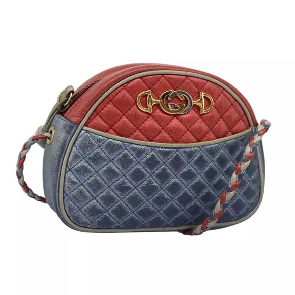 GUCCI Shoulder Bag Leather Red Blue 534951 Auth 115205 - Picture 1 of 16
